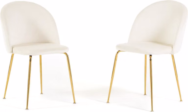 Set di 2 sedie da pranzo imbottite, gambe in metallo, design elegante per cucina, sala da pranzo, bar e ristoranti SARA - Bianco/Oro