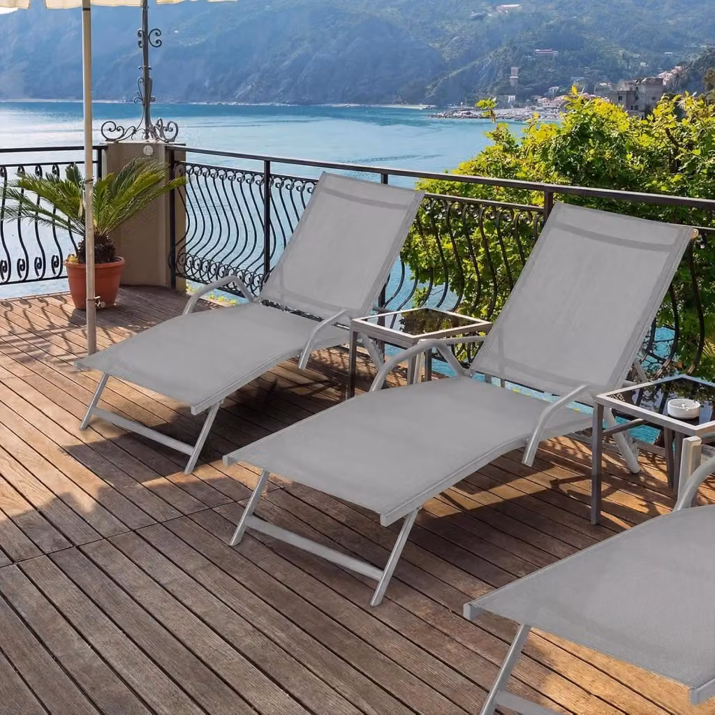 Set di 2 Lettini Prendisole da Esterno Costway con Braccioli Ergonomici e Poggiatesta Regolabile in Tessuto Textilene Grigio – 2