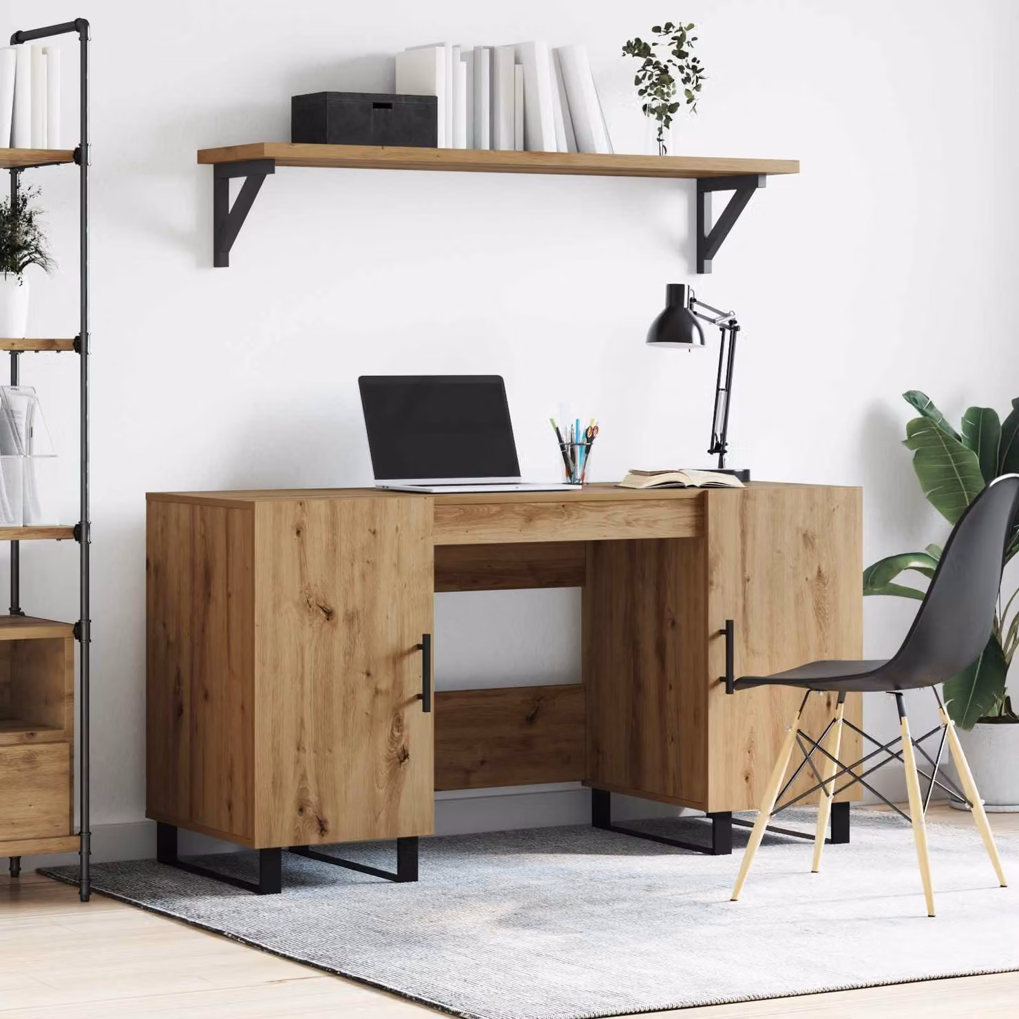 Scrivania da ufficio vidaXL in stile industriale, colore rovere marrone e beige, L: 140 cm, P: 50 cm, H: 75 cm – 1