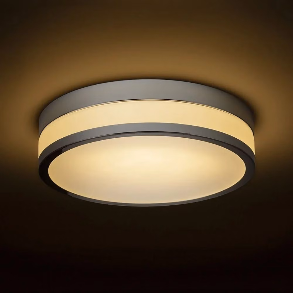 Plafoniera CIRA LED da soffitto in vetro opalino e cromo, luce bianca calda 3000K, 24W, IP44 – 2