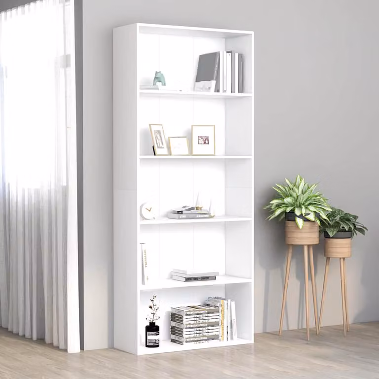 Libreria a 5 Ripiani vidaXL Bianca in Legno e MDF L: 80 cm, P: 30 cm, H: 189 cm