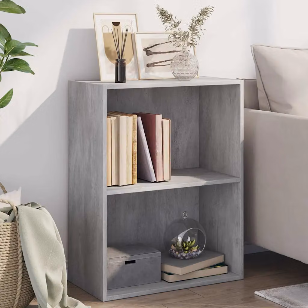 Libreria vidaXL a 2 Ripiani in Legno Multistrato e MDF, Grigio Cemento, L 60 cm x P 30 cm x H 76,5 cm