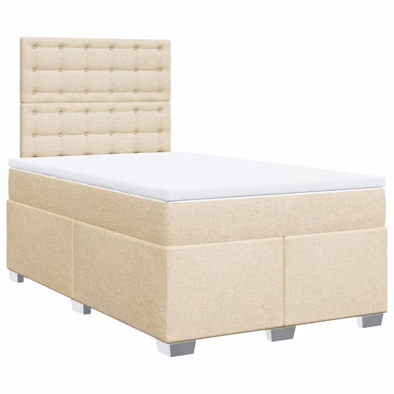 Letto a molle con materasso crema 120x190 cm in tessuto