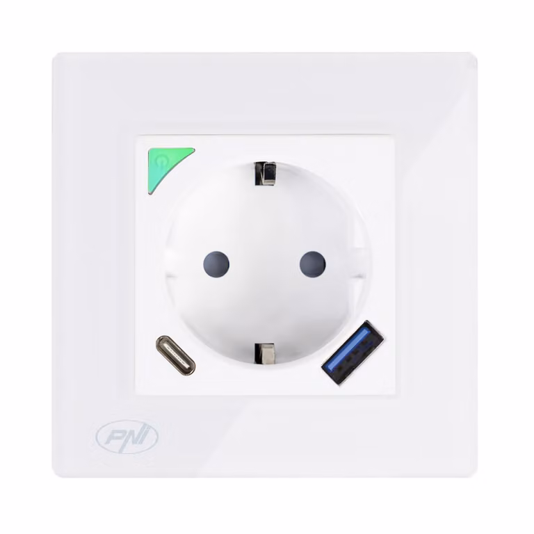 PNI SmartHome WP202, presa smart Wi-Fi, montaggio a incasso, controllo tramite internet, app Tuya Smart dedicata, compatibile con Amazon Alexa e Google Home