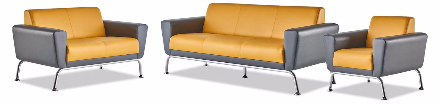 Ledersofas Gelb Grau Sofagarnitur Sofas-Set 3-Sitzer 2-Sitzer Sessel