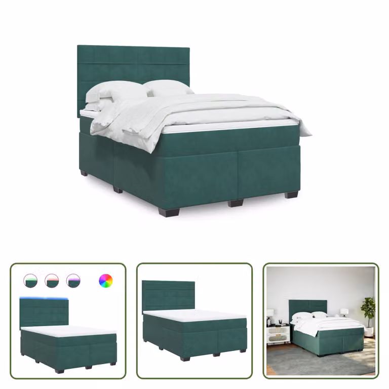 The Living Store Letto a molle con materasso verde scuro 140x190 cm in velluto