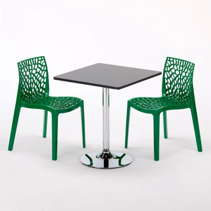 Tavolo quadrato nero e 2 sedie Set di aste per interni in polipropilene colorato Grand Soleil Gruvyer Mojito - Verde