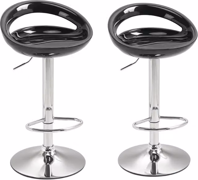 Set 2 Sgabelli da Bar Alti Girevoli a 360° con Schienale Regolabili Base Acciaio Cucina Nero 46x41x76-96cm