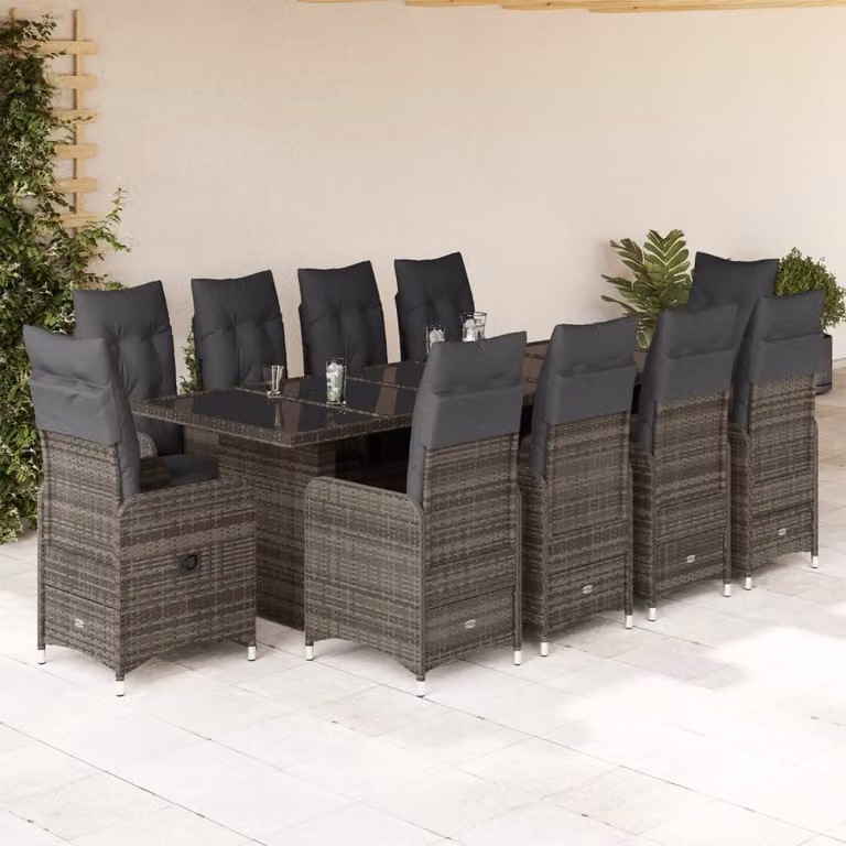 Maison Exclusive - Set da giardino bistrot 11 pezzi con cuscini grigio in polyrattan