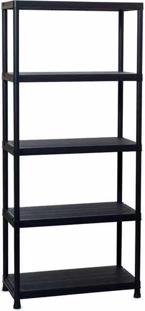 Scaffale Multiuso Toomax con 5 Ripiani Regolabili in Plastica Nera L: 71 cm, P: 35 cm, H: 180 cm