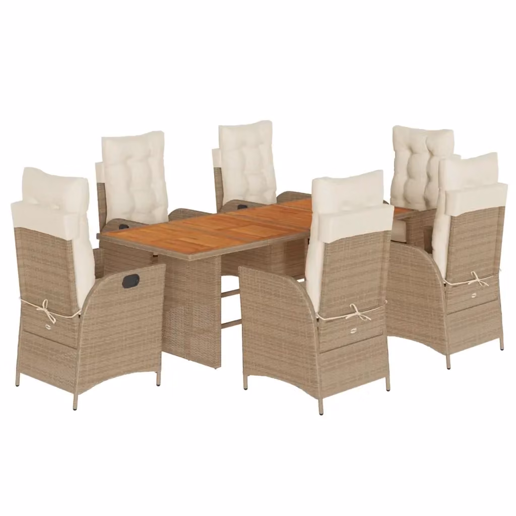Set da pranzo da giardino vidaXL in legno di acacia e polyrattan con 7 pezzi e cuscini beige e bianchi – 2