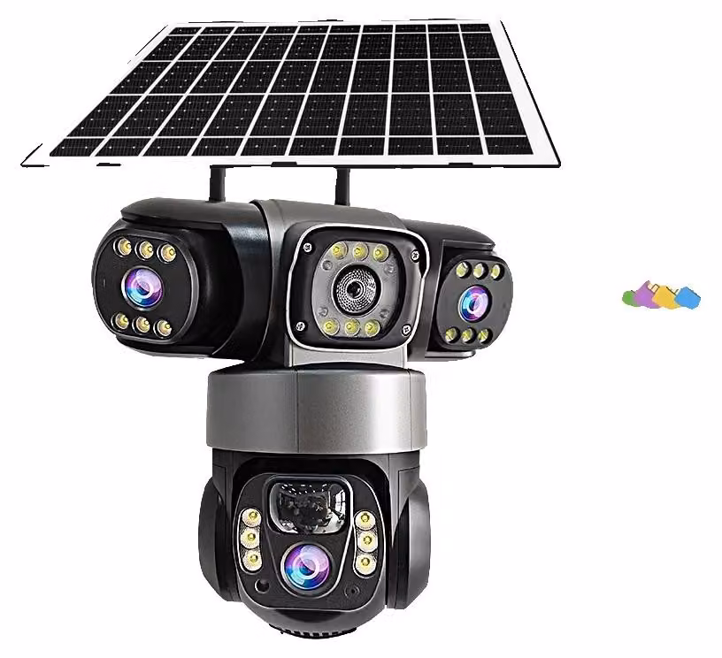 Telecamera solare IP, 15MP a tre obiettivi, visione notturna a colori, telecamera 4G con scheda 128G aggiuntiva, Type-C, PAL