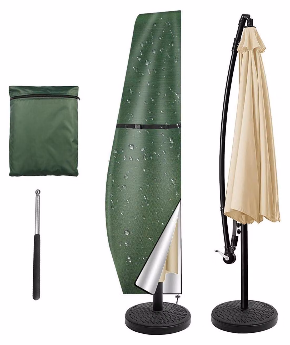 Copertura protettiva per ombrellone da giardino, colore verde, dimensioni 280x30/81/46 cm, realizzata in poliestere 210D