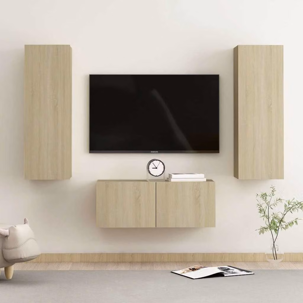 Set di mobili TV 3 pezzi vidaXL in legno multistrato color rovere sonoma beige e marrone per il tuo soggiorno