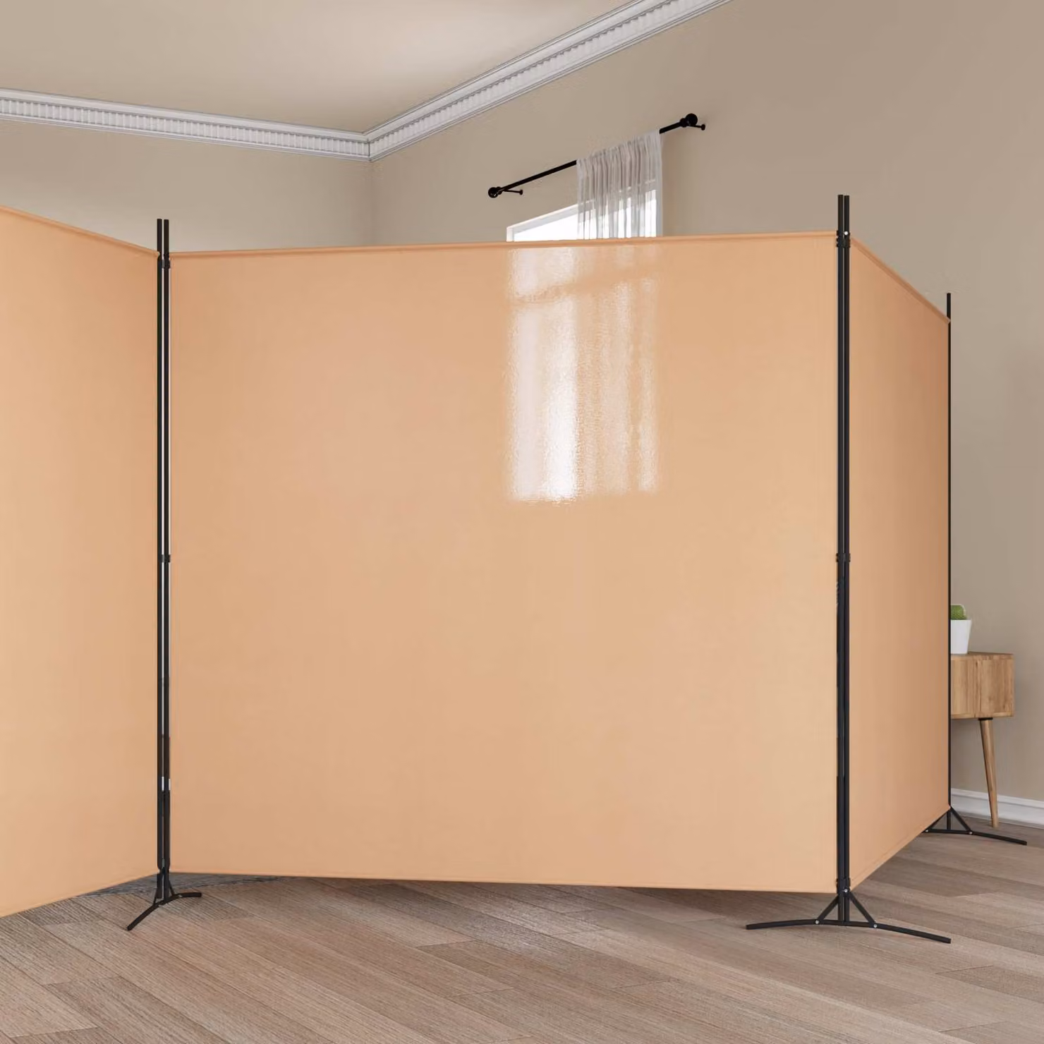 Paravento a 4 Pannelli vidaXL Beige in Tessuto e Metallo L: 69 cm x 4 Pannelli, H: 180 cm