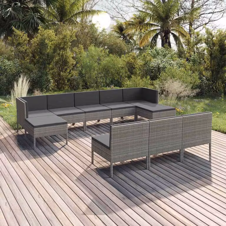 Set di divani da giardino vidaXL a forma di U composto da 10 pezzi con cuscini in antracite e grigio con struttura in metallo e design moderno