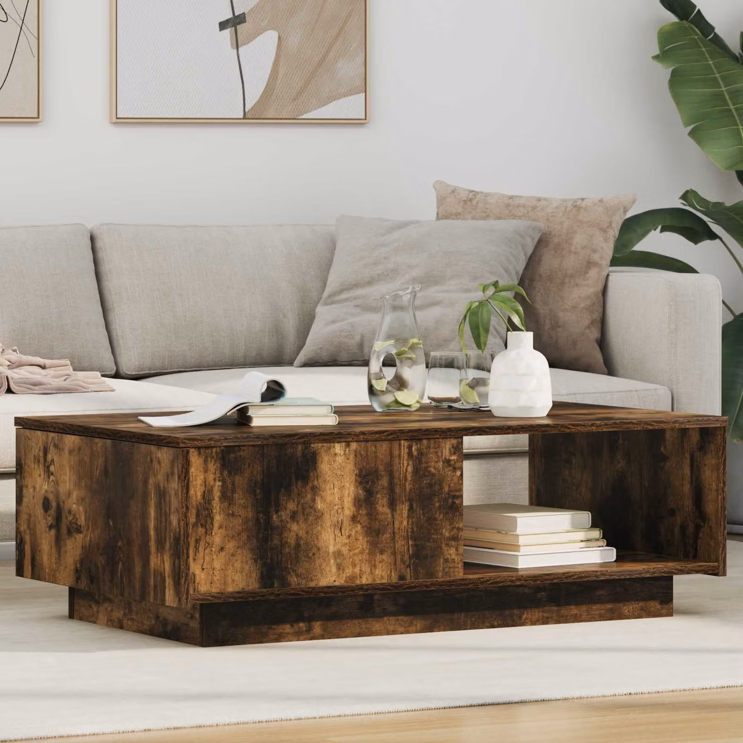vidaXL Tavolino da salotto moderno in rovere fumo, L 95 x P 55 x H 31 cm