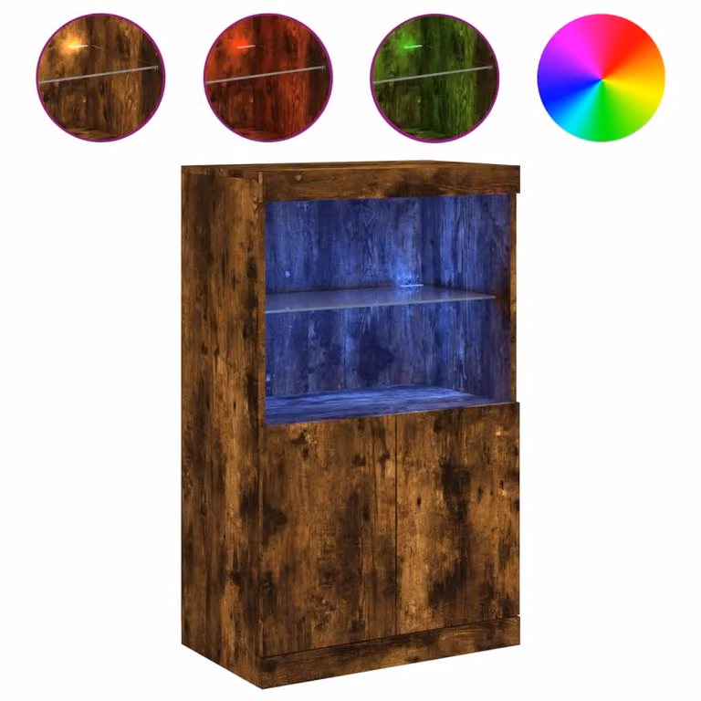 Credenza con Luci LED Rovere Fumo 60,5x37x100 cm