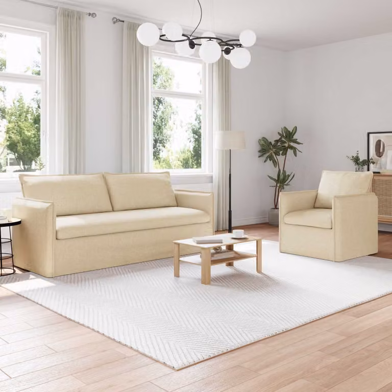 Set di 2 divani moderni vidaXL in tessuto beige con struttura in metallo e coperture rimovibili L: 196 cm, P: 82 cm, H: 85 cm
