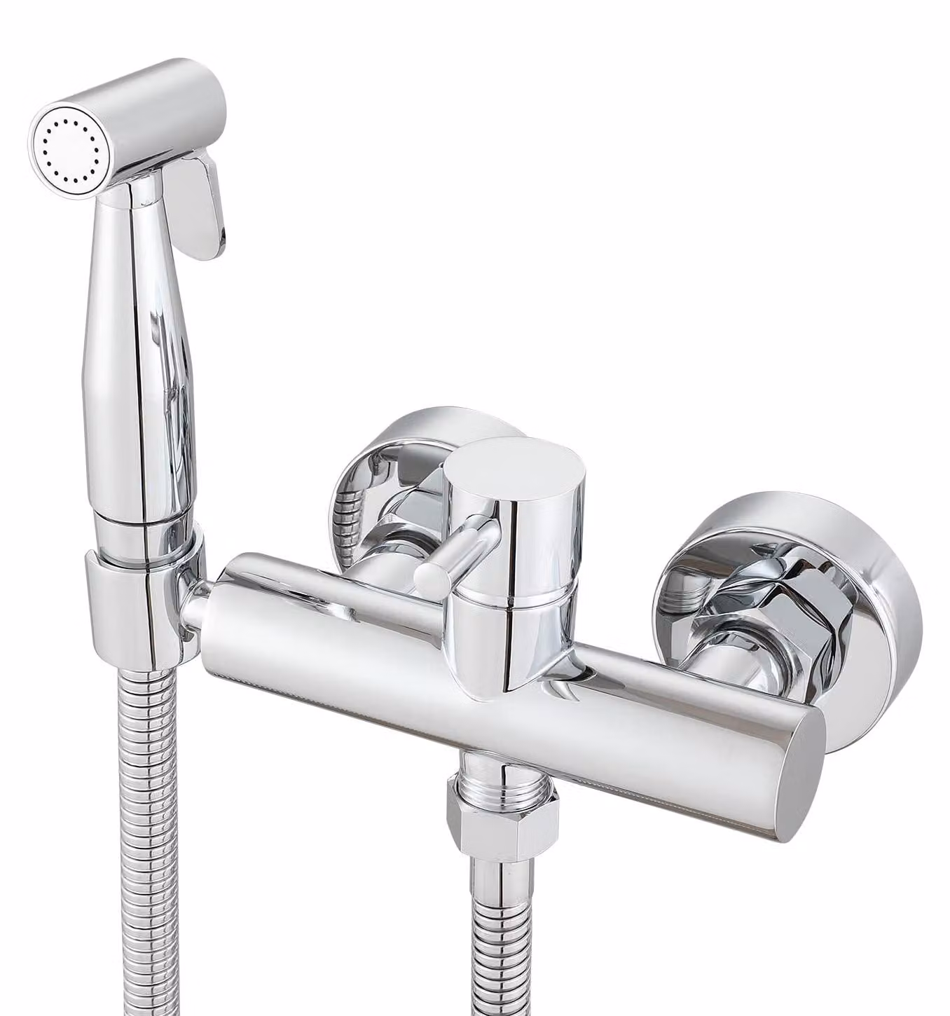 Set per bidet in ottone, cromato, composto da 4 pezzi, con doccetta manuale