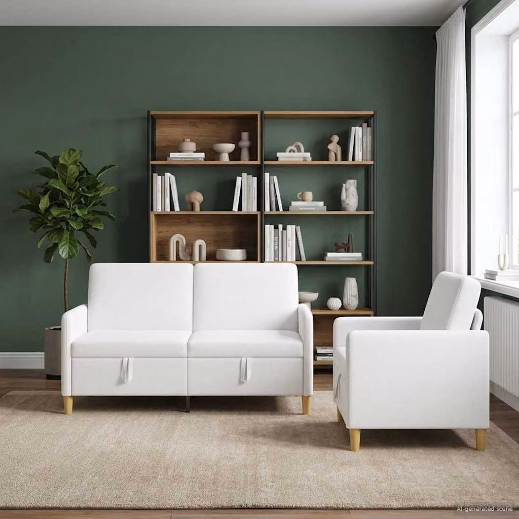 Set di 2 divani moderni vidaXL con contenitore, rivestimento in poliestere bianco e marrone per soggiorno