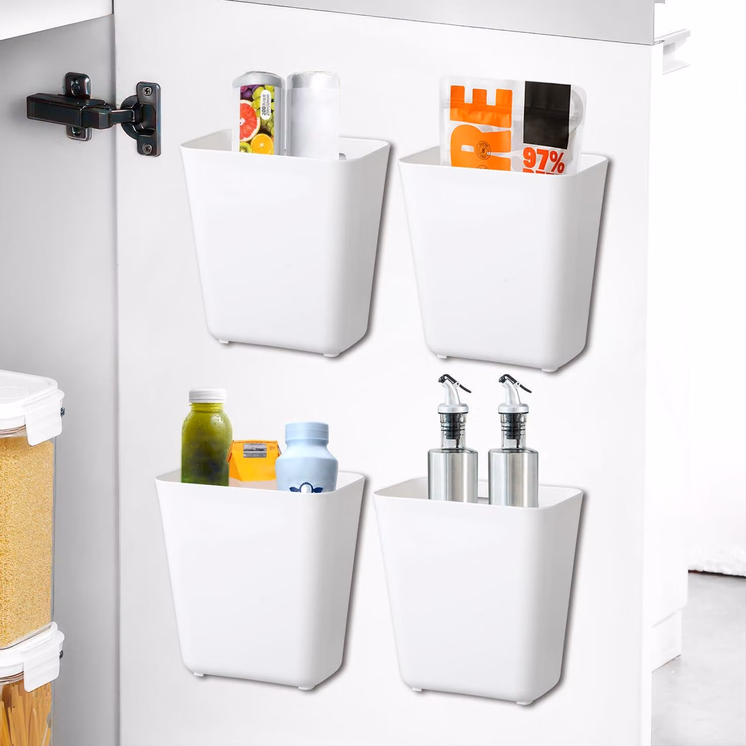 4 contenitori adesivi da parete per l'organizzazione di bagno e cucina