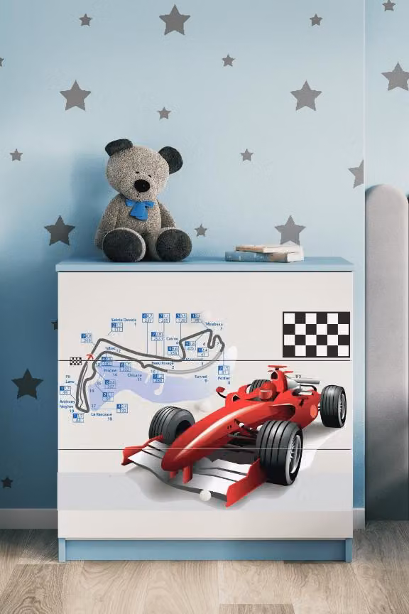Cassettiera per bambini Formula 1 nel colore blu Babydreams