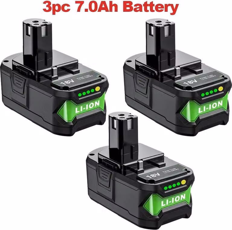 Batteria di ricambio per utensili elettrici - Compatibile con P108/P104/P107 - Tensione 18 V Li-Ion - Capacità 7,0 Ah / 7000 mAh - Confezione da 3 - Colore: rosa