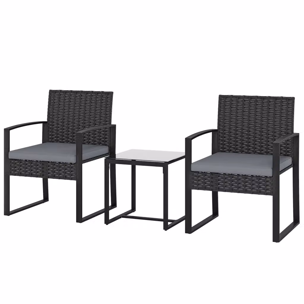Set Giardino Minimal composto da 2 Sedie con Cuscini e Tavolo in Vetro Grigio in Polyrattan – 2
