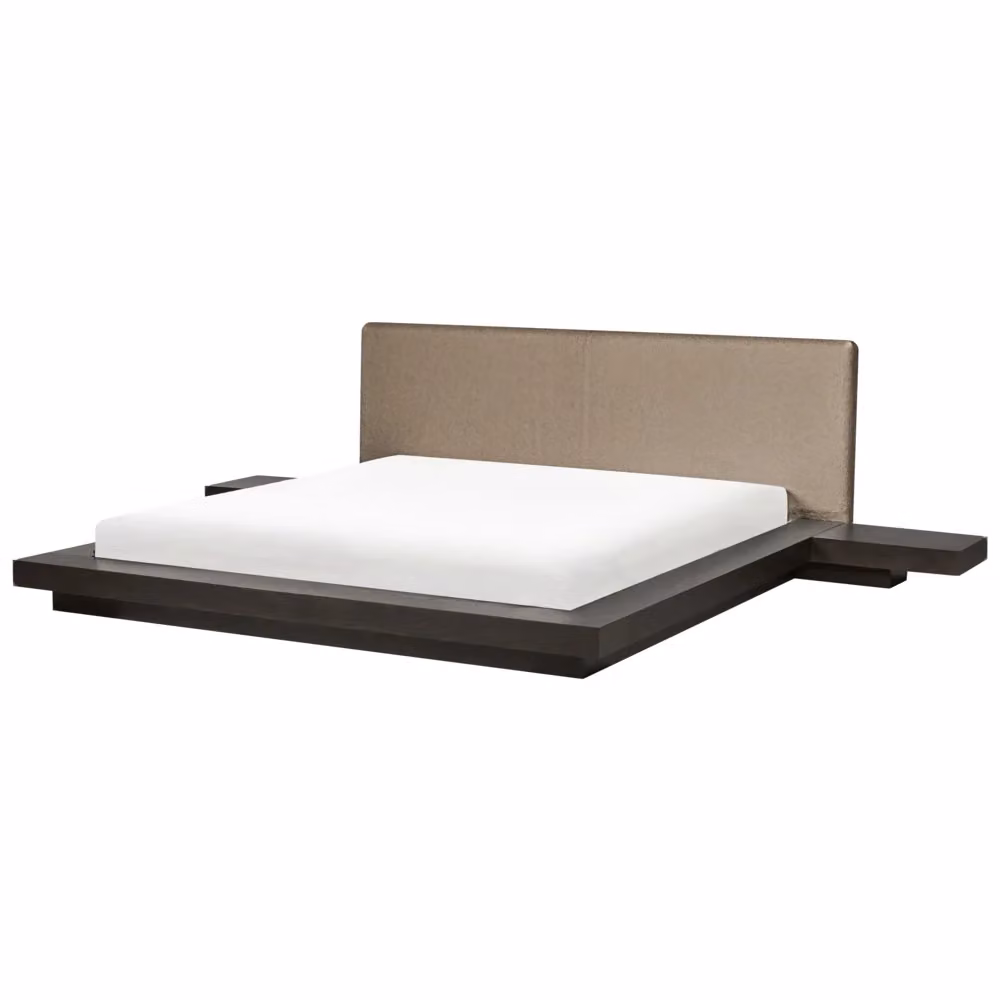 Letto Beliani in stile giapponese moderno in legno di frassino marrone con testiera in bouclé, L/P: 180 x 200 cm – 2