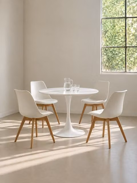 Set tavolo da pranzo 100 Daya + 4 sedie bianche Scandinavian - Kenay Home