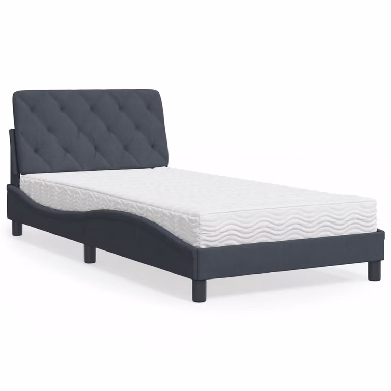 Letto con Materasso vidaXL in Velluto Grigio e Bianco, Dimensioni: 100 x 200 cm