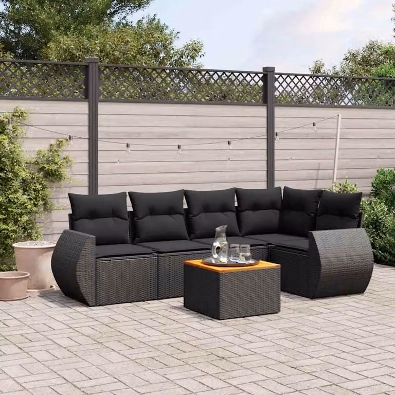 Set Divano da Giardino vidaXL 6 pz a Forma a L con Cuscini Nero in Polyrattan e Telaio in Metallo