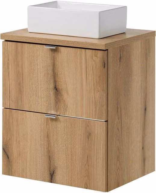 Mobile Pensile Sottolavabo Newport con 2 Cassetti e Lavabo Rettangolare Bianco 50x71x40 cm - Effetto Rovere [en.casa]