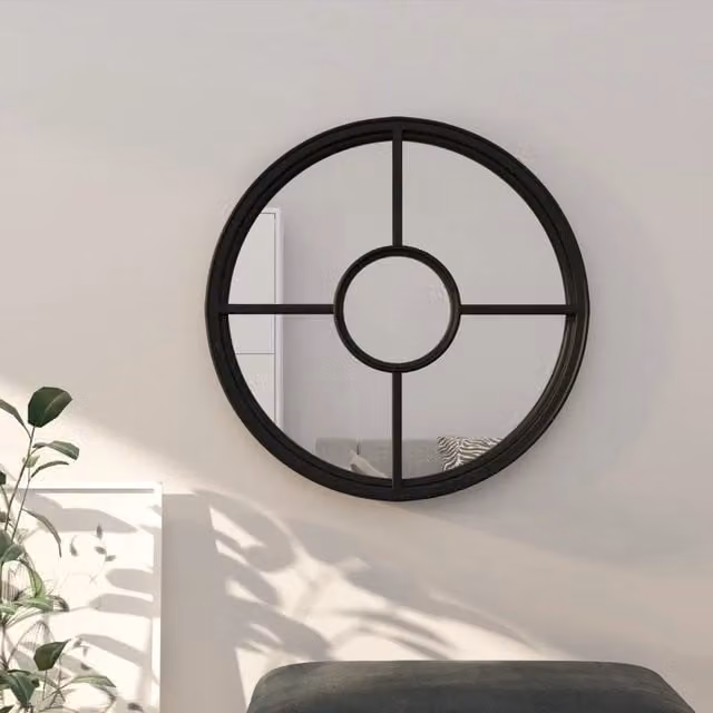 Specchio rotondo vidaXL in metallo e vetro nero per uso interno, Diametro: 60 cm, Profondità: 4 cm – 1