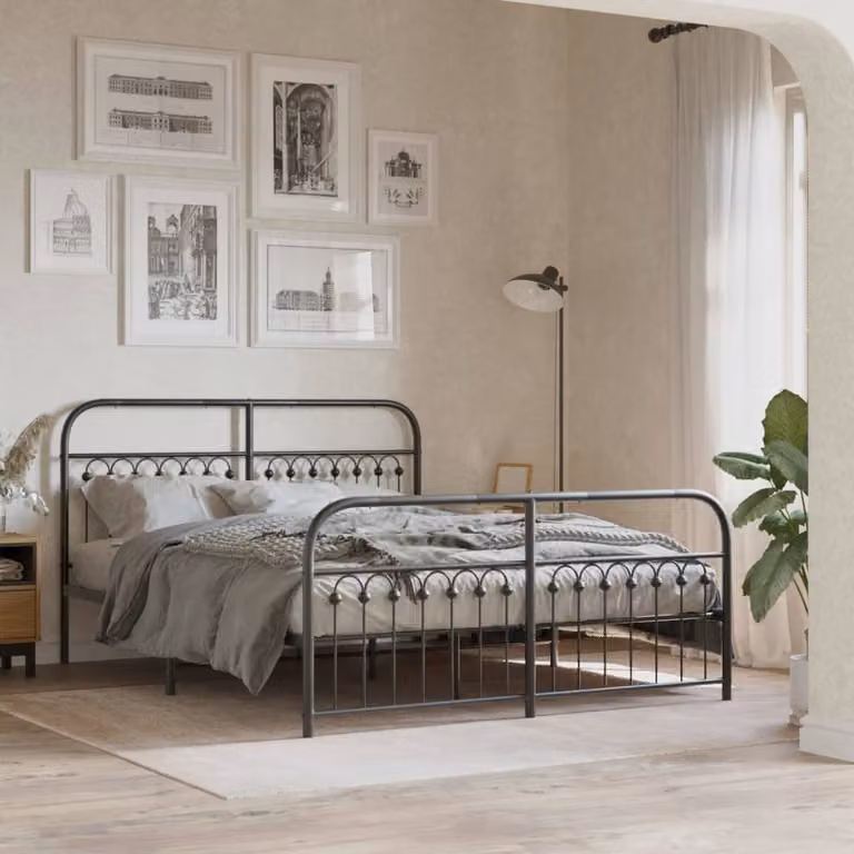 vidaXL Giroletto moderno in metallo nero con testiera e pediera L/P/H: 200 x 150 x 100 cm