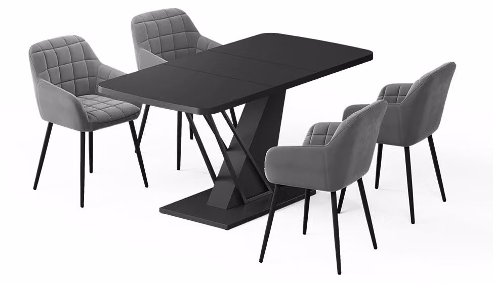 Set di tavoli da pranzo Vicco Fenaro Nero 120 x 80 cm con 4 sedie da pranzo, Model 62763