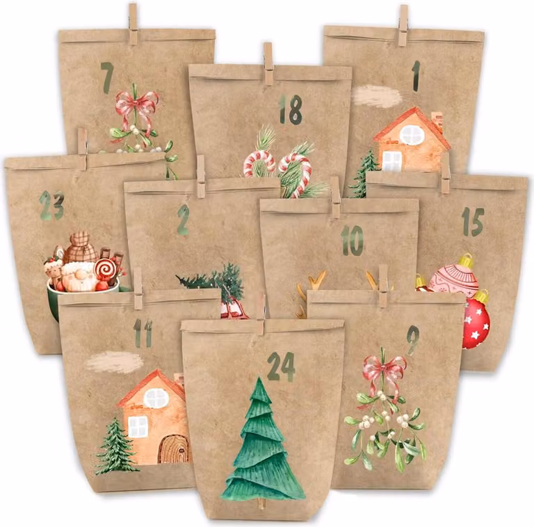 Calendario dell'Avvento da riempire 24 calendari di Natale fai da te borse acquerello