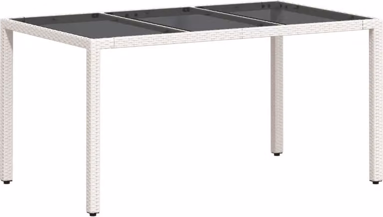 Tavolo da Giardino Piano in Vetro Bianco 150x90x75cm Polyrattan