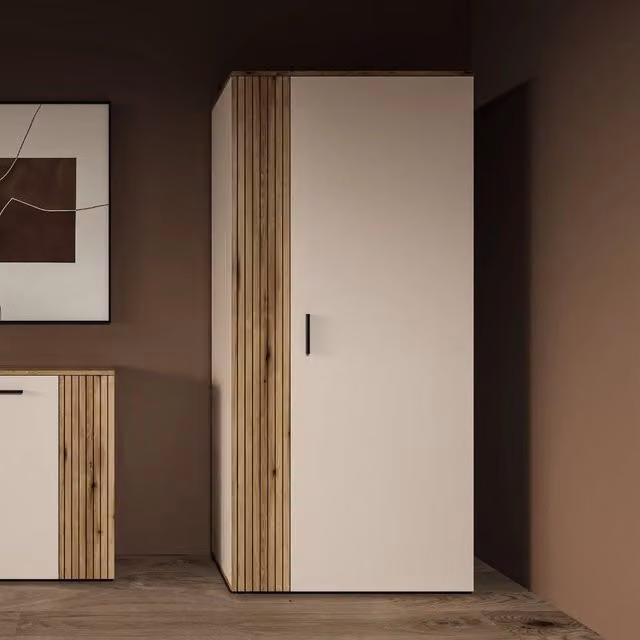 Armadio guardaroba 2 ante Frezo08 in cashmere e listelli verticali rovere evoque – 90x55x195