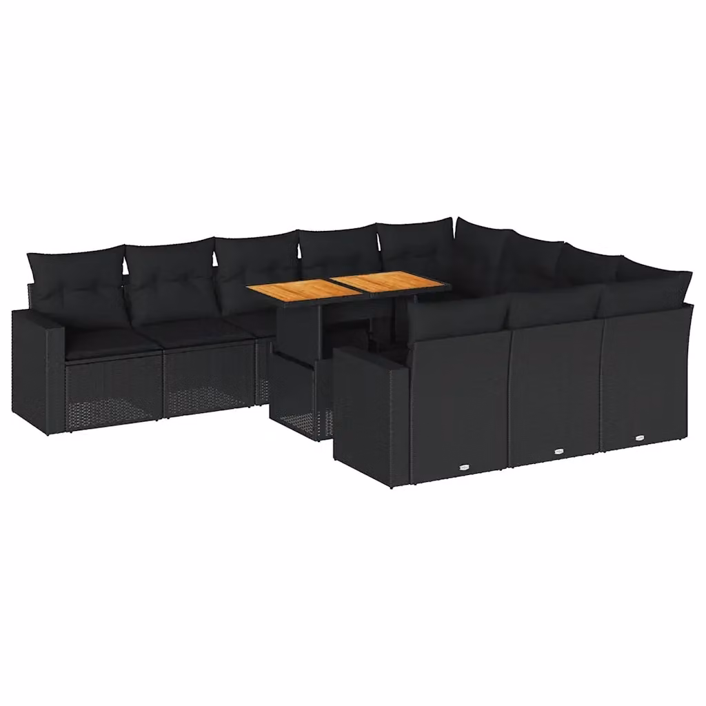 Set di divani da giardino a forma di U vidaXL in polyrattan nero con 11 pezzi e cuscini inclusi – 2