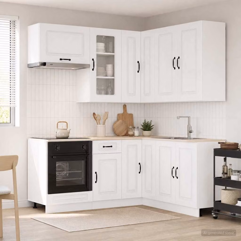 Unità cucina moderna vidaXL KALMAR 8 pezzi Bianco Lucido con ante in vetro e ripiani regolabili