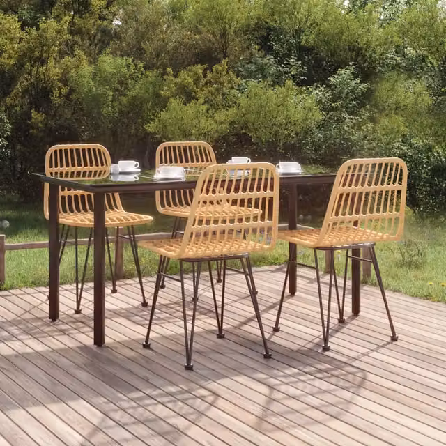 Set da pranzo da giardino moderno vidaXL in 5 pezzi in polyrattan nero con tavolo in vetro – 1