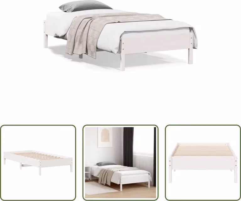 The Living Store Letto in legno massiccio bianco 100x200 cm pino