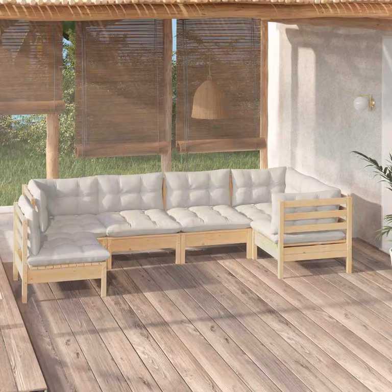 vidaXL Set Salotto da Giardino Moderno a L in Legno di Pino con Cuscini Beige, 6 Pezzi