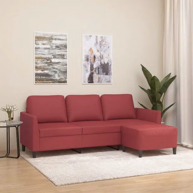 Divano a 3 posti con poggiapiedi vidaXL in similpelle rosso, L: 200 cm, P: 80 cm, H: 77 cm – 1