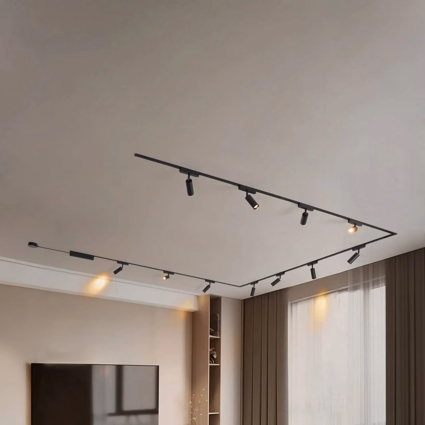 Sistema di binari 48 V Lumaro, faretti, a 11 luci, nero, Ø 4 cm, dimmerabile Lumaro 48V Lindby,, Nero, Soggiorno / Sala da pranzo, Alluminio, Moderno