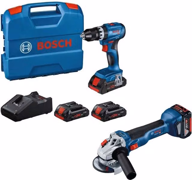 Kit Bosch con Trapano e Smerigliatrice Angolare da 125 mm a 18V con Batteria Ampshare Blu