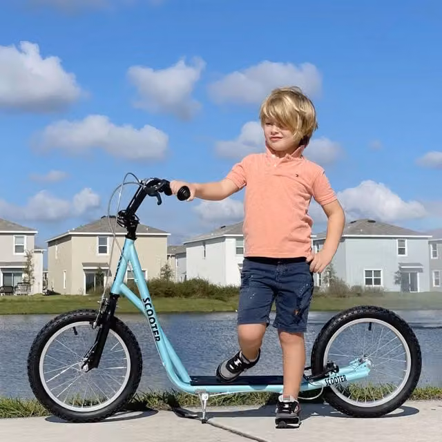 Monopattino per bambini azzurro con freno e altezza regolabile