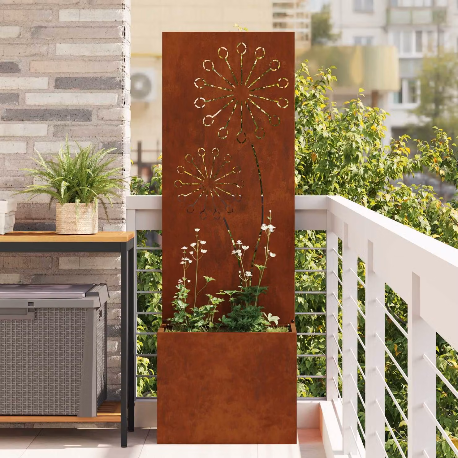 vidaXL Paravent per privacy in giardino in acciaio, Marrone, L 50 cm x P 32 cm x H 150 cm